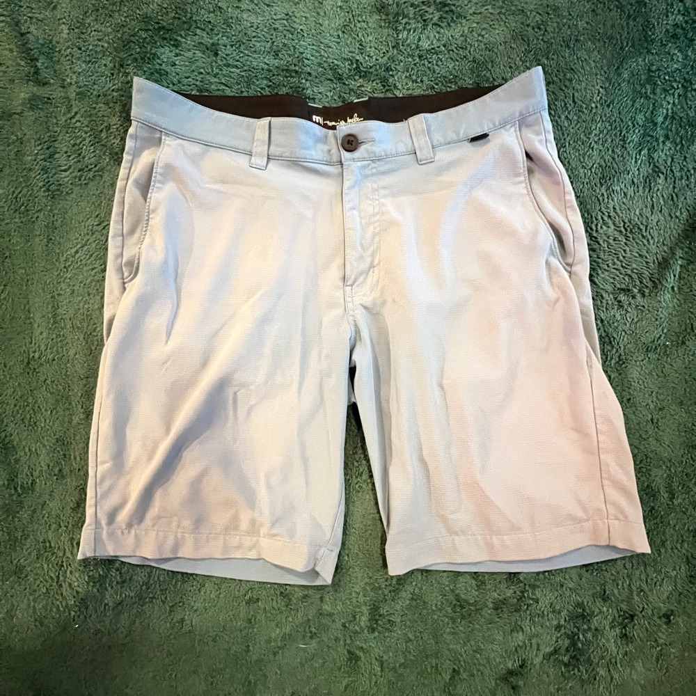 Mens TravisMathew 34 Excellent Light Blue Golf Shorts Solid Polyester Stretch - Picture 11 of 13